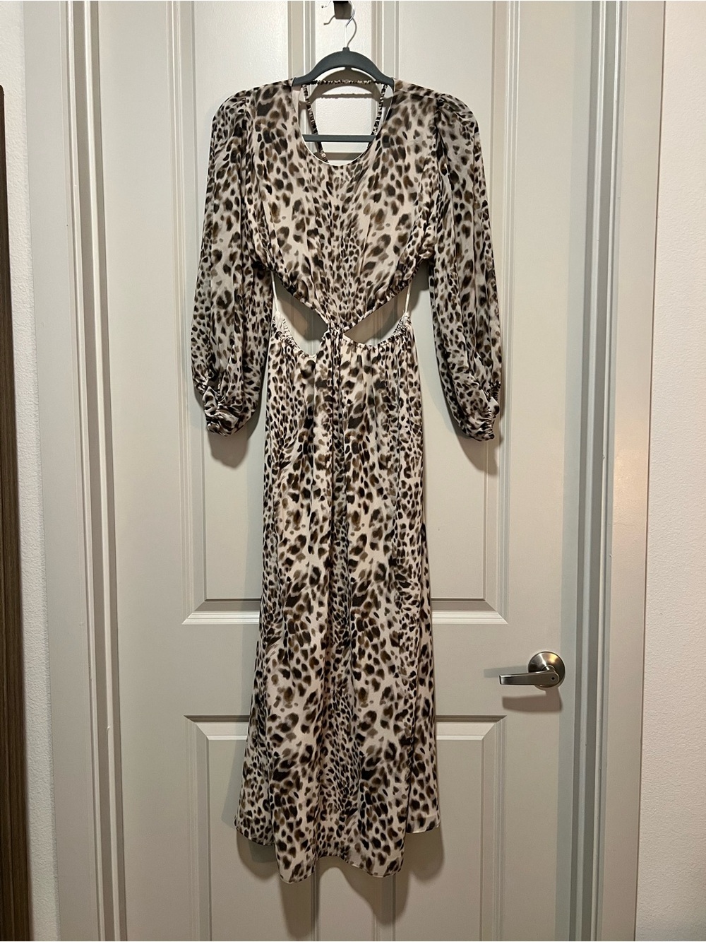 Zara Leopard-Print Long Sleeve Maxi Dress - Beige Brown